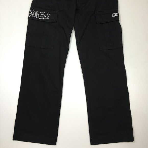 OBEY Black White Logo Embroidery Flap Cargo Pockets Pant Jeans - Picture 10 of 14